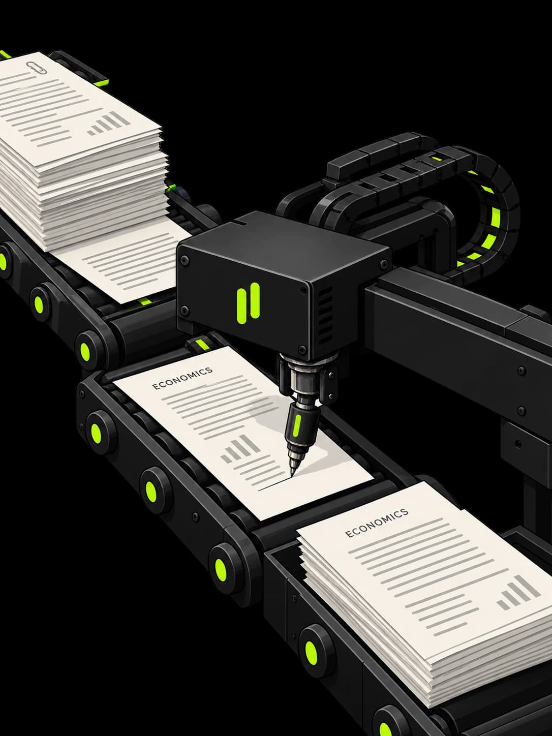 Industrial iBacalao machine writing an assignment
